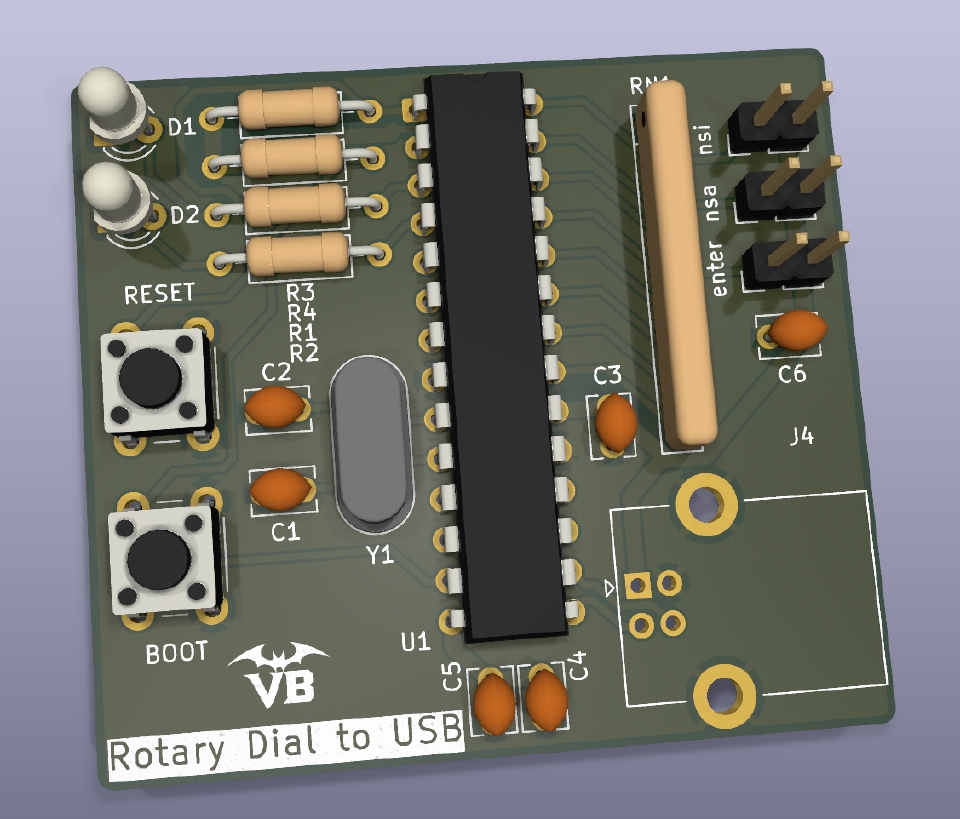 USB HID Phone PCB render